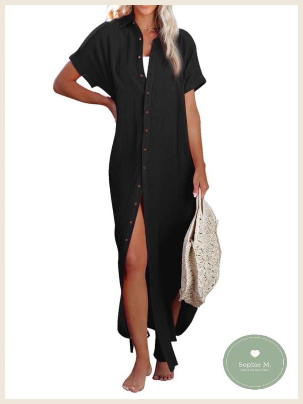 Lightweight 100% Polyester Swimsuit Cover Up Long Button-Down Cardigan